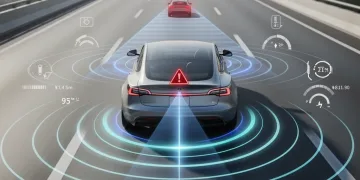 Automatic Emergency Braking system in action on a modern car, preventing collision