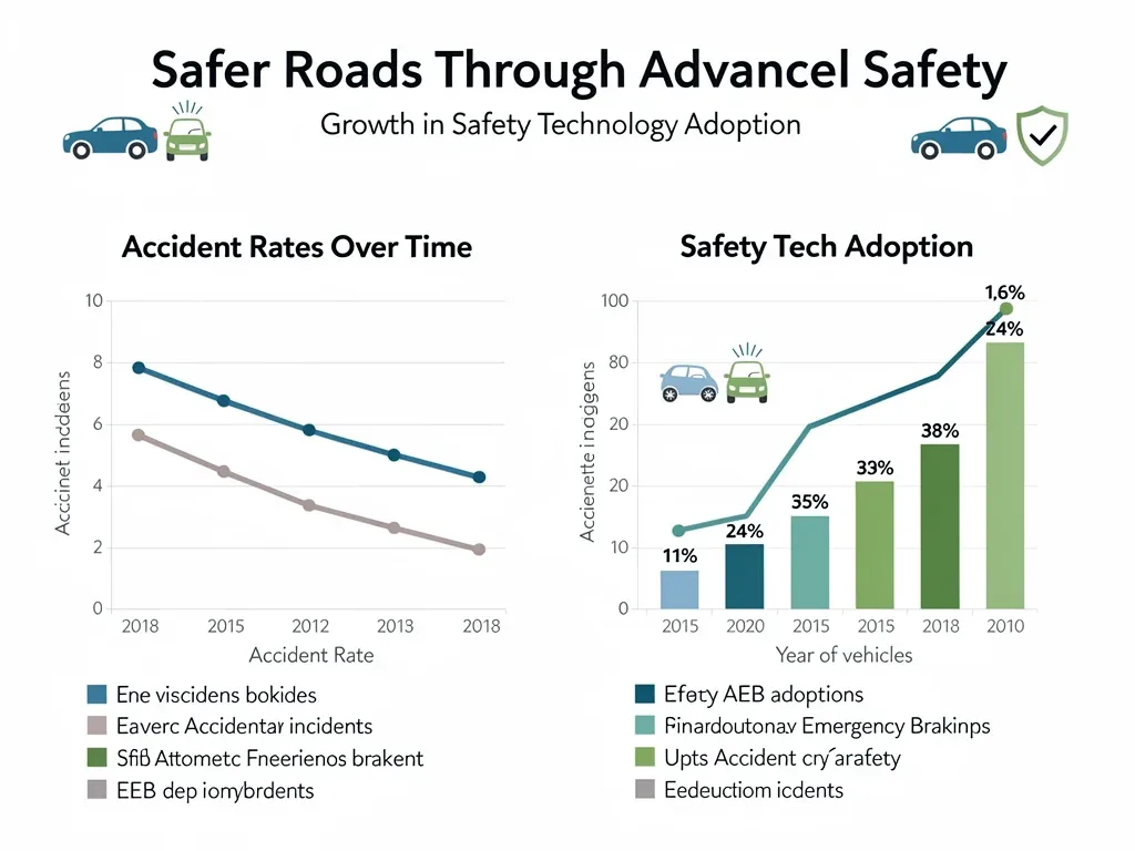 Infographic depicting reduced accident rates due to AEB technology