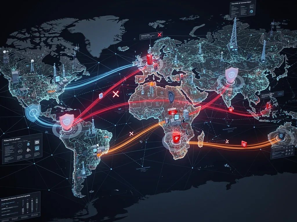 Complex telecommunications network filtering out malicious AI-generated calls.