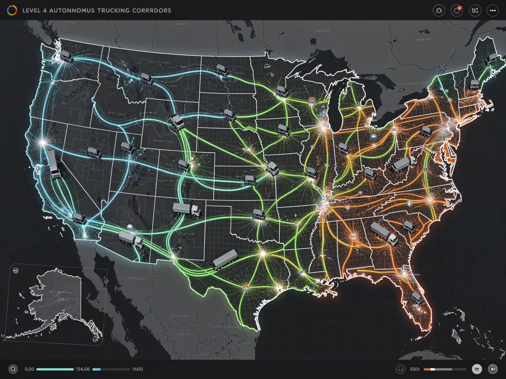 Nationwide digital map of interconnected Level 4 autonomous trucking corridors.