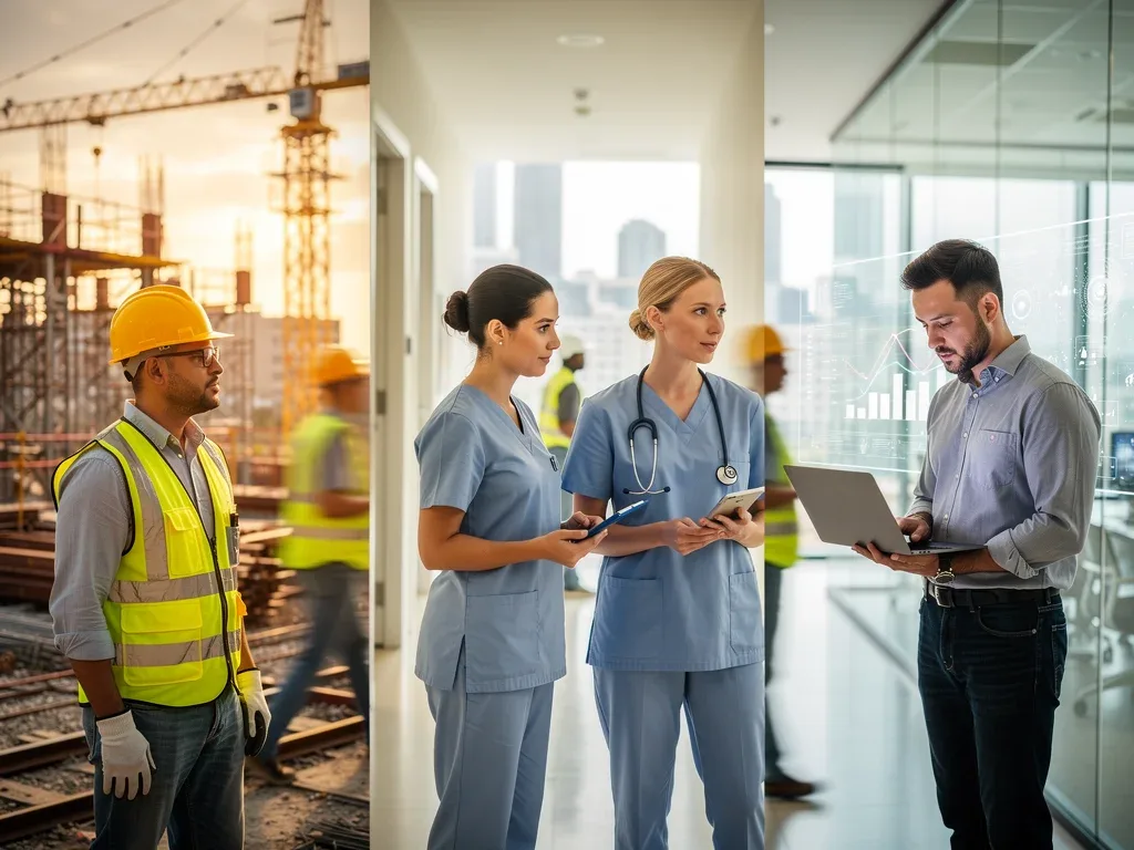 Diverse workforce representing various sectors contributing to job growth.