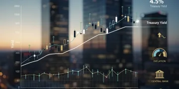 Financial chart showing a plateaued 4.5% treasury yield, surrounded by economic indicators.