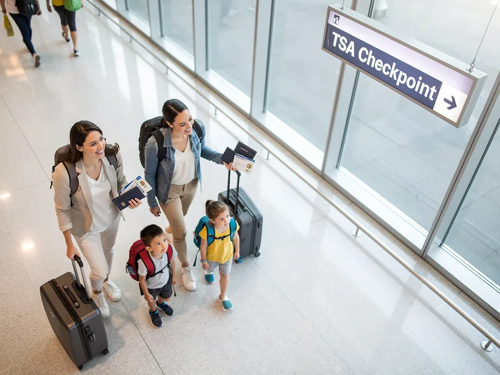 Family confidently navigating airport security with Real ID