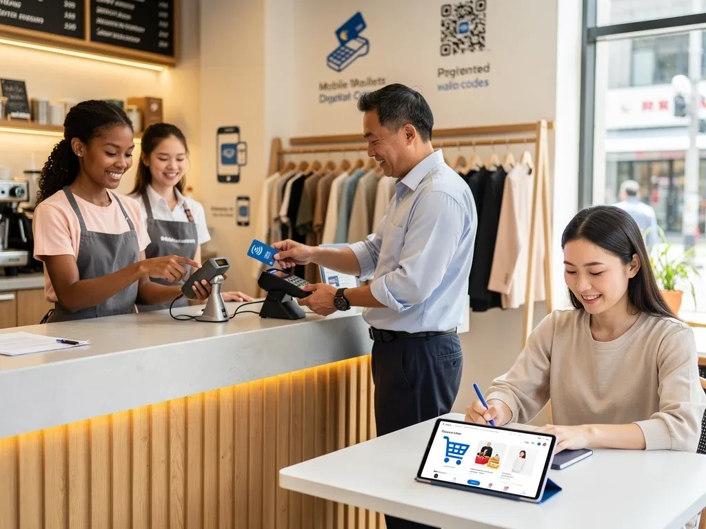 Consumers using digital payments at diverse retail points