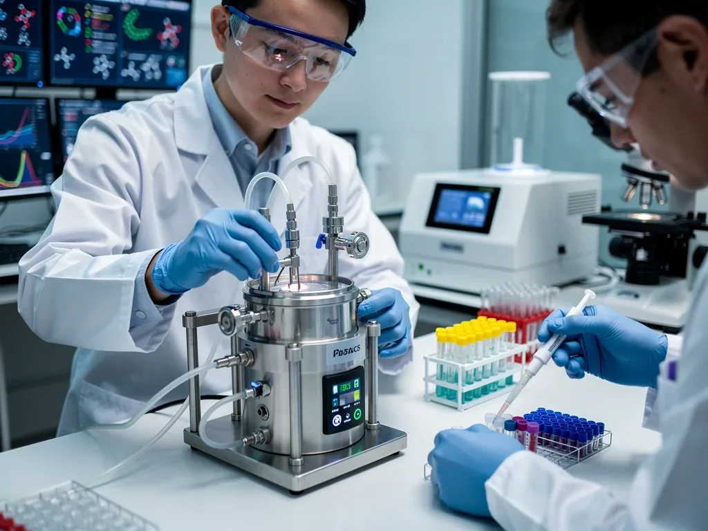 Scientist developing bio-engineered polymers in a lab