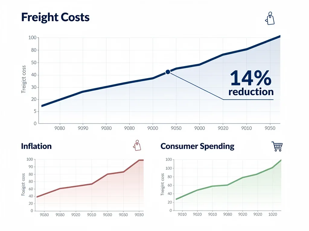 Graph illustrating a 14% drop in freight costs and economic trends