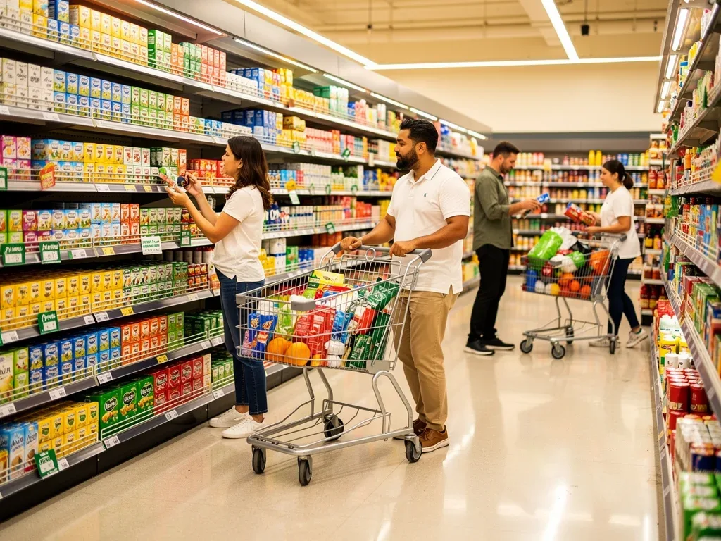 Well-stocked supermarket shelves benefiting from reduced freight costs
