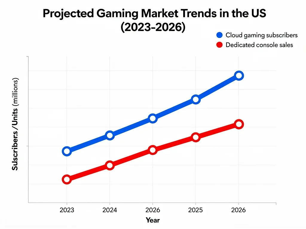 US cloud gaming subscriber growth and console sales decline projection graph