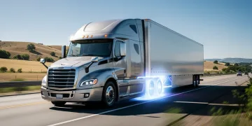 Modern commercial truck on highway, illustrating new EPA emissions standards