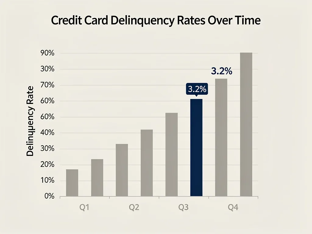 Bar chart illustrating the increase in credit card delinquency rates over recent quarters
