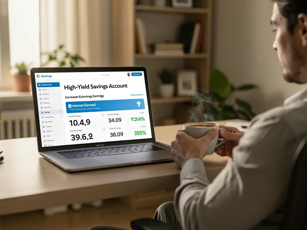 Person reviewing high-yield savings statement on laptop, showing increased earnings