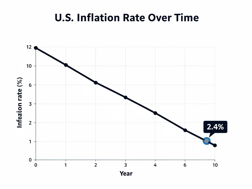 Inflation rate graph showing a decline to 2.4% in the United States, illustrating economic trends.