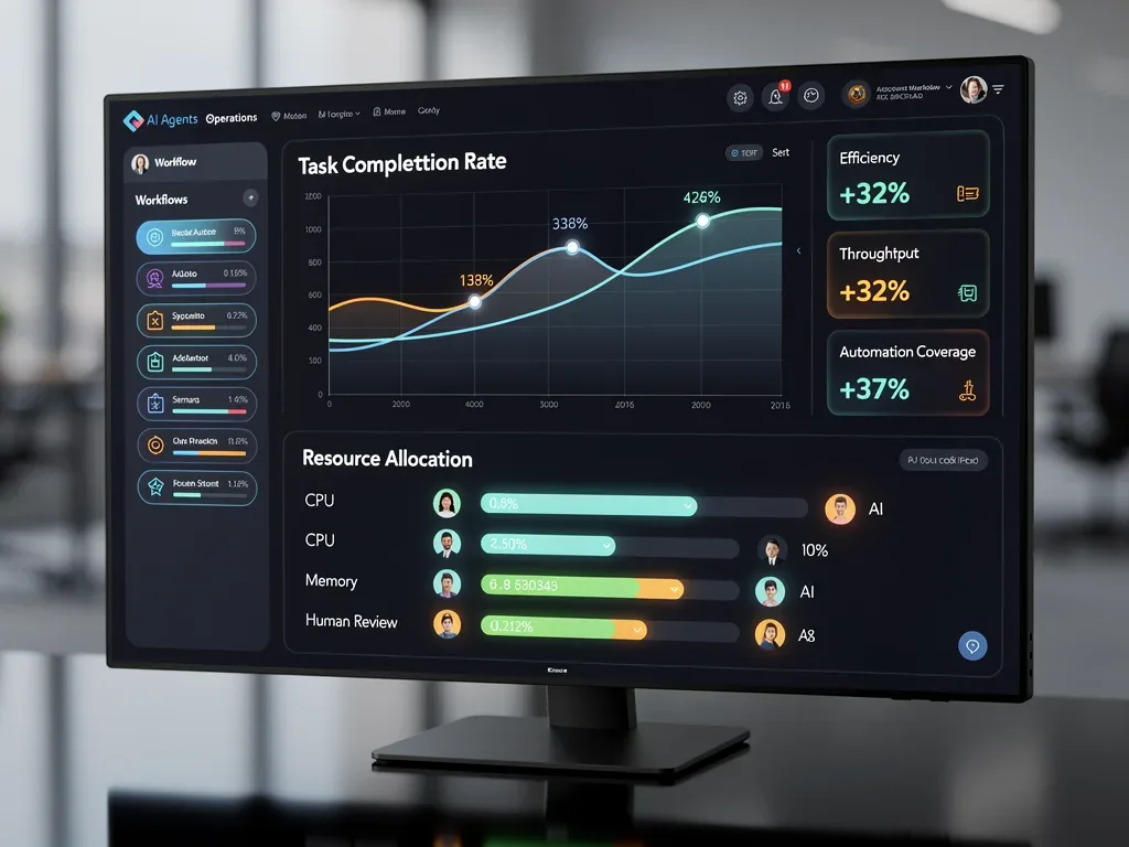 AI workflow automation dashboard with efficiency metrics