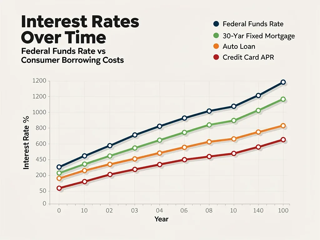 Chart showing correlation between federal funds rate and consumer loan rates