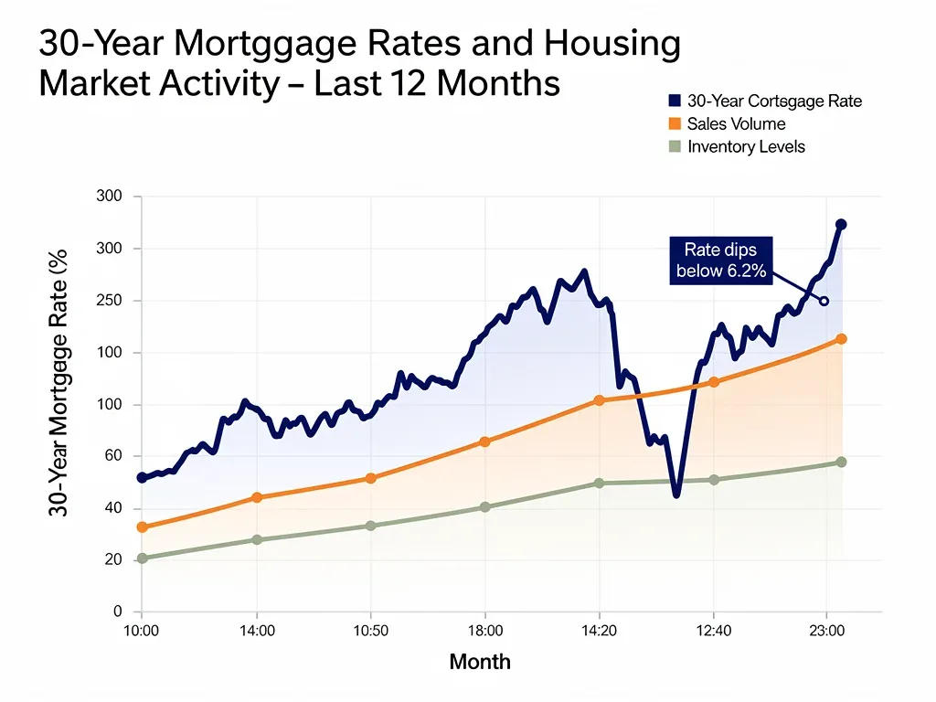 Chart showing historical 30-year mortgage rates and housing market trends
