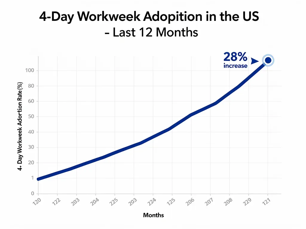 Chart showing a 28% rise in 4-day workweek adoption among US employers