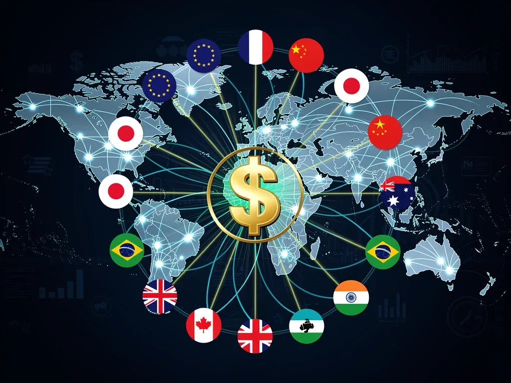 Interconnected global financial markets with central US dollar hub
