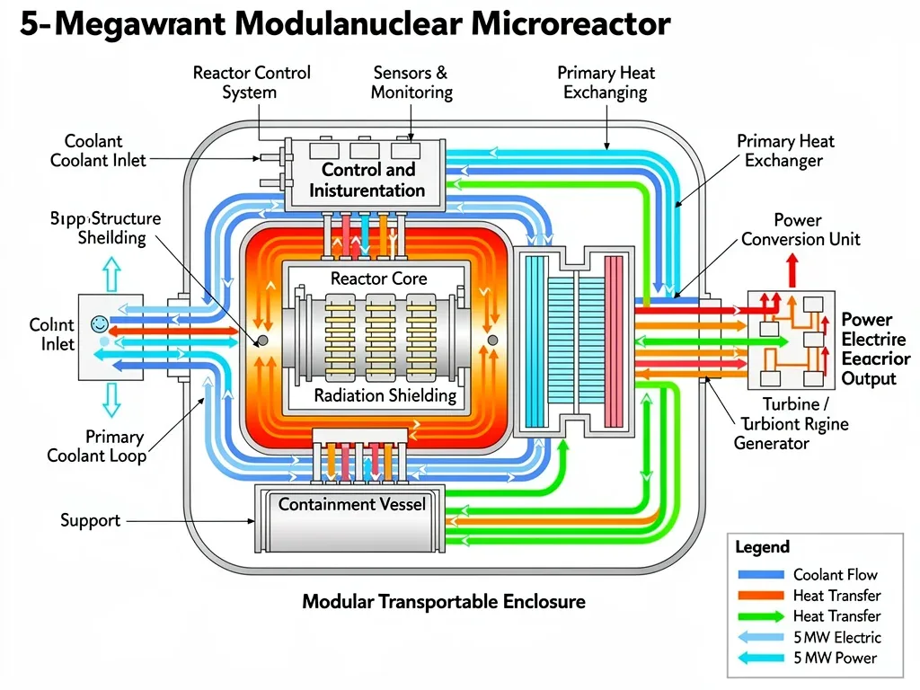 Internal diagram of a 5-megawatt microreactor showing key components