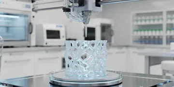 3D bioprinter creating vascularized tissue in a lab