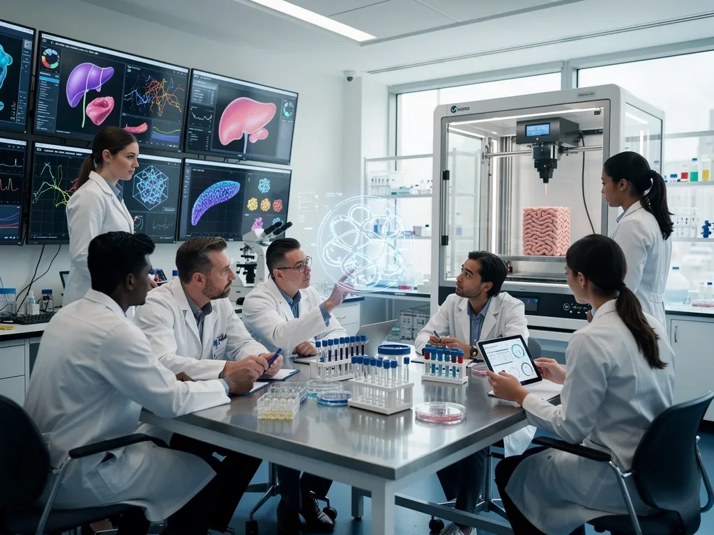 Scientists collaborating on bio-ink development for bioprinting