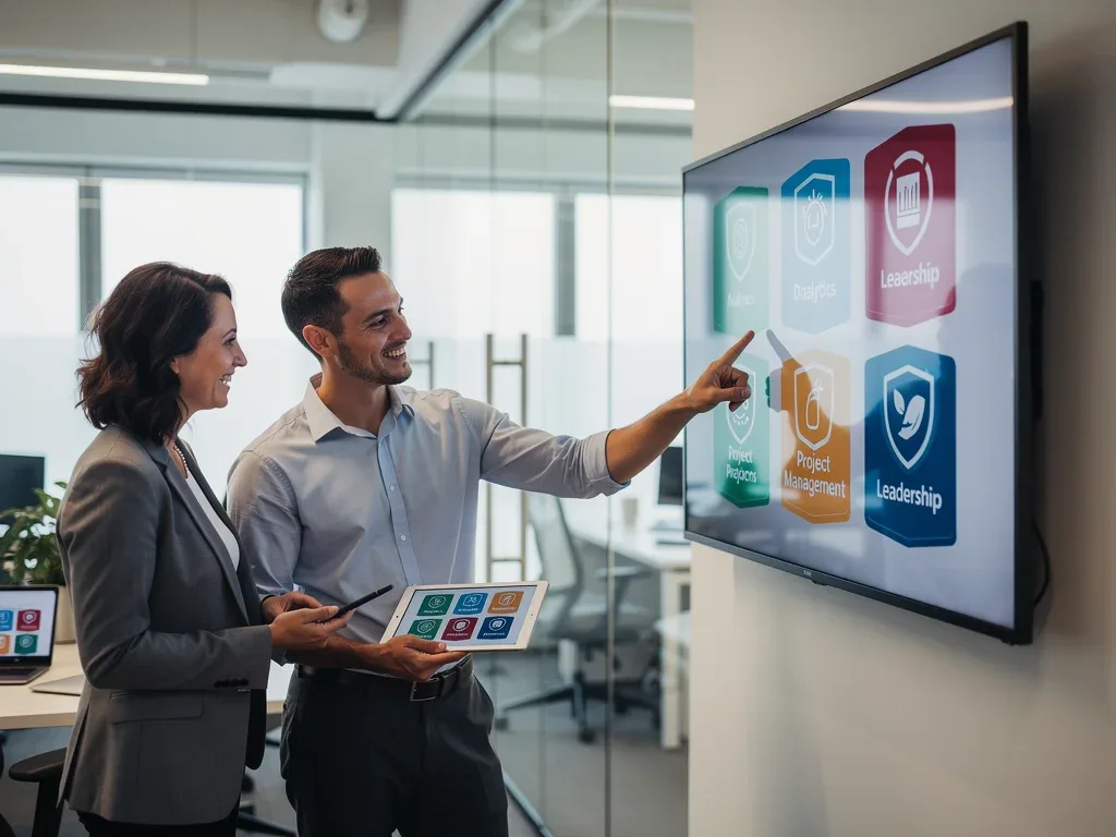 Professional showcasing digital micro-credentials for career growth
