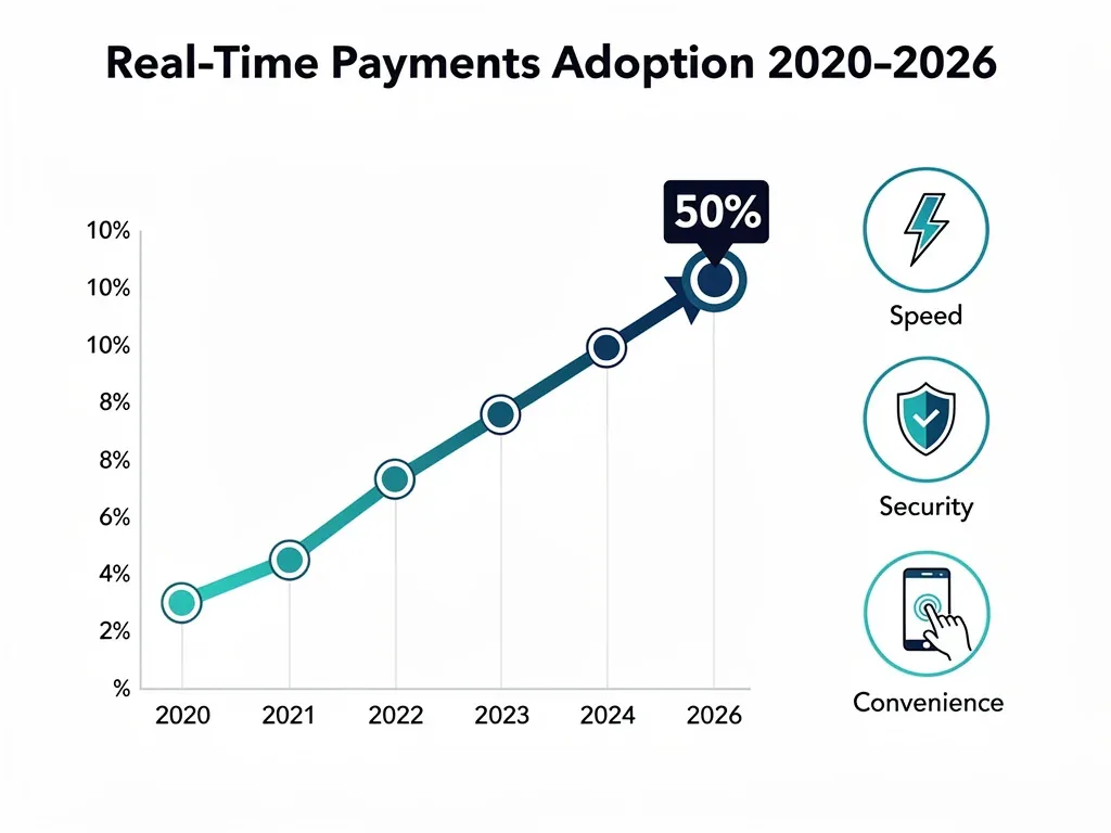 Infographic detailing the 50% consumer adoption of instant payments by 2026.