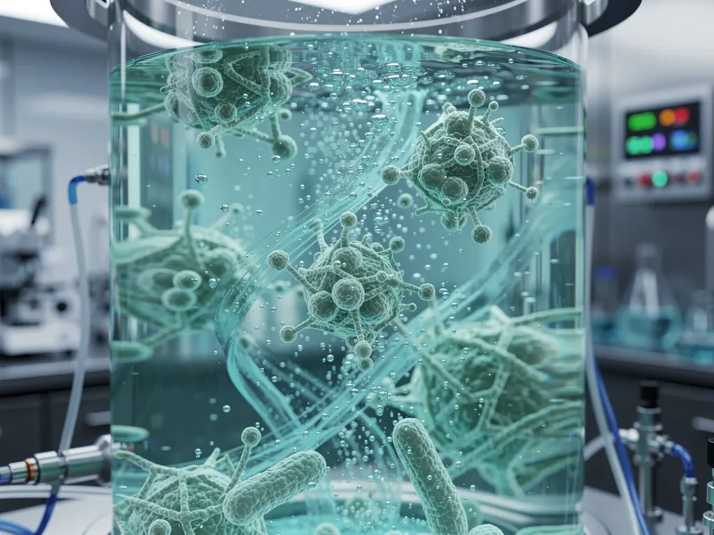 Microorganisms producing proteins through precision fermentation in a lab.
