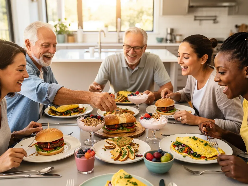 Family enjoying a meal with delicious precision-fermented alternative protein foods.