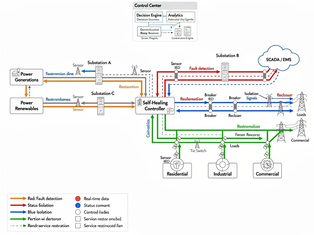 Schematic of self-healing smart grid protocols for outage prevention
