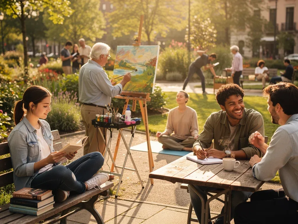 People enjoying non-digital activities, embodying digital minimalism benefits