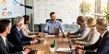 Diverse executives collaborating in a modern office, representing fractional leadership solutions for growth companies.