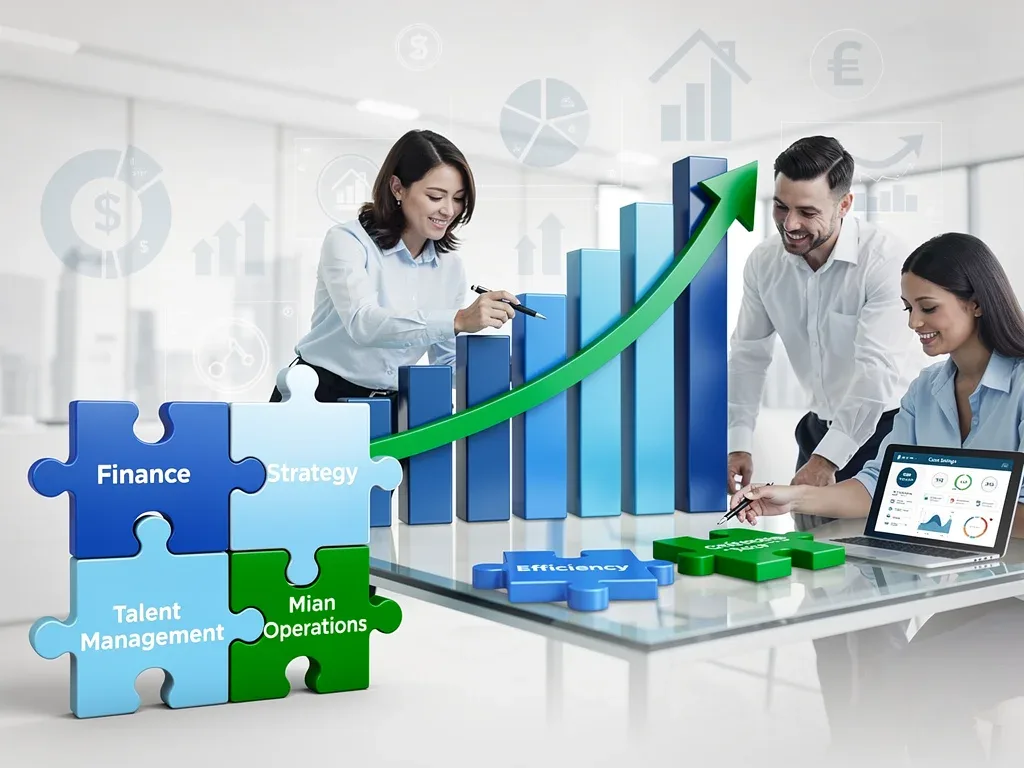 Infographic illustrating cost savings and strategic efficiency from fractional executive roles.
