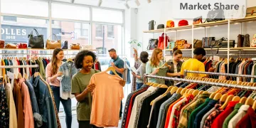 Shoppers browsing a modern resale apparel store, highlighting circular fashion growth