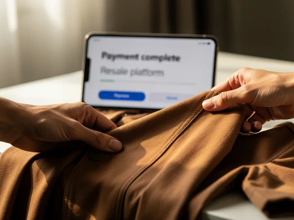 Digital resale transaction for pre-loved clothing, showcasing platform convenience