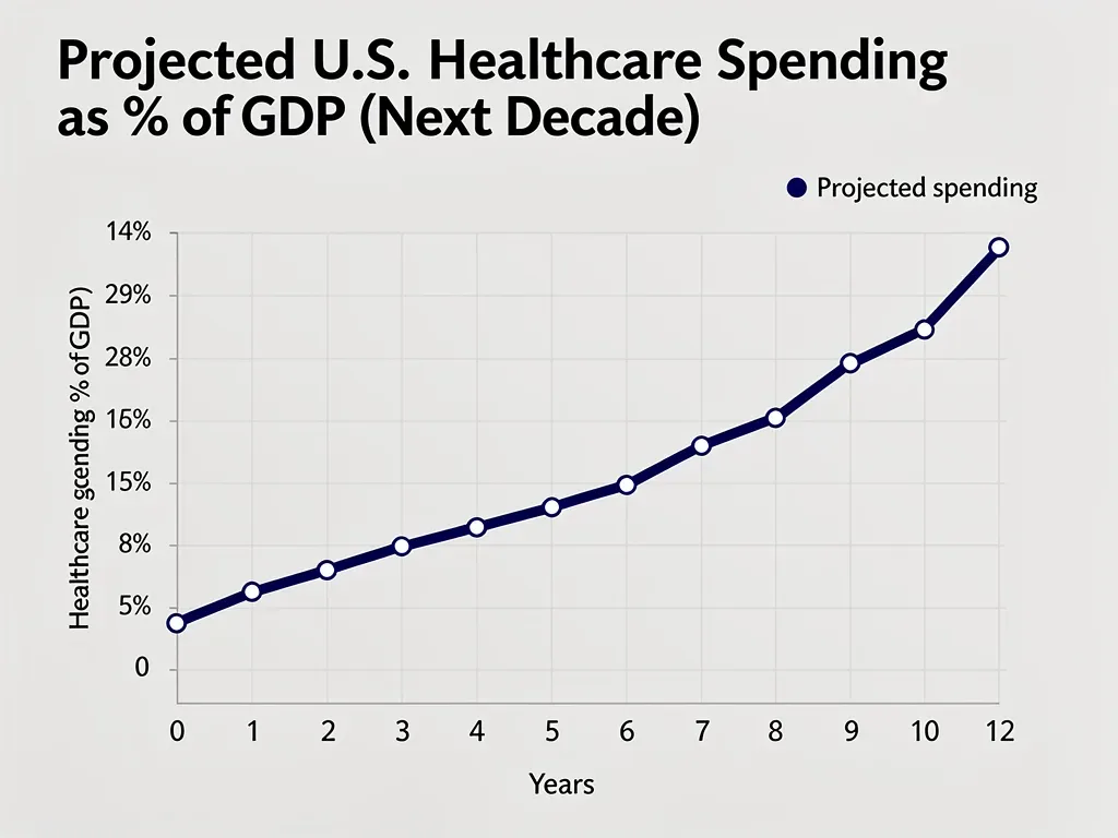 Chart showing the projected increase of US healthcare spending as a percentage of GDP.