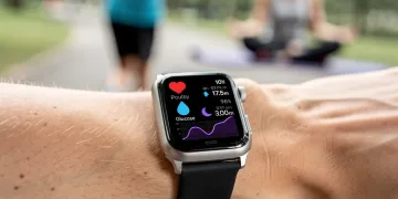 Modern wearable device tracking health metrics on a wrist