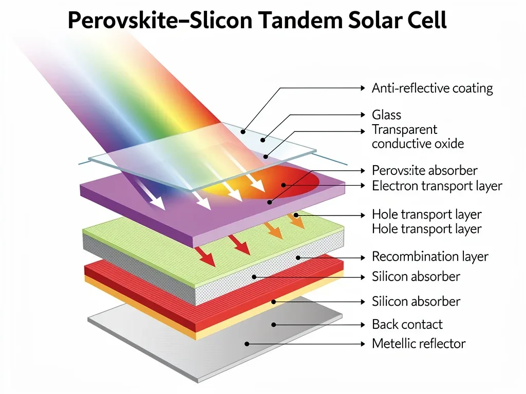 Cross-section diagram of perovskite-silicon tandem solar cell layers