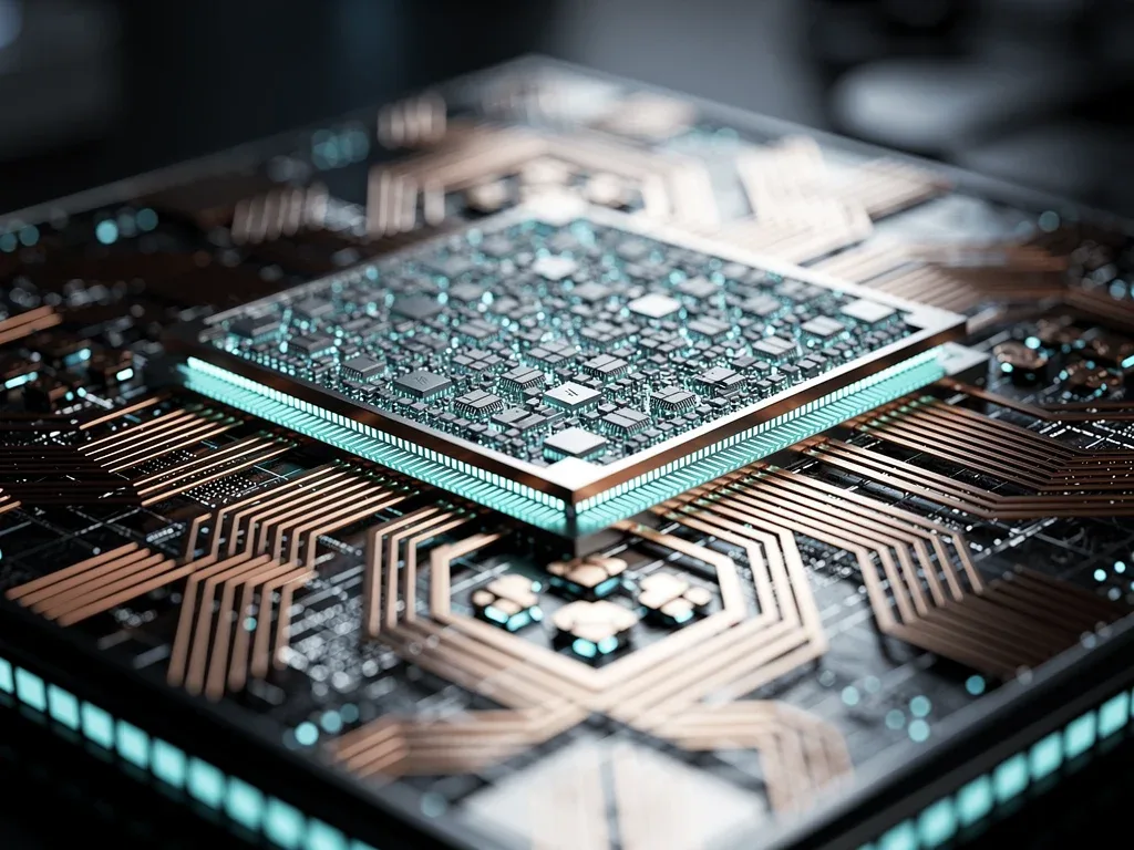 Close-up of a 1-nanometer chipset for edge AI applications
