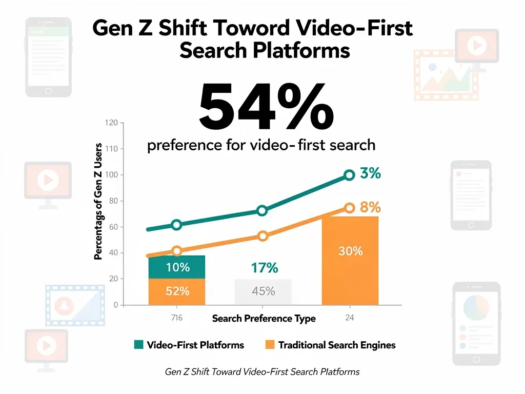 Infographic showing 54% Gen Z shift to video search