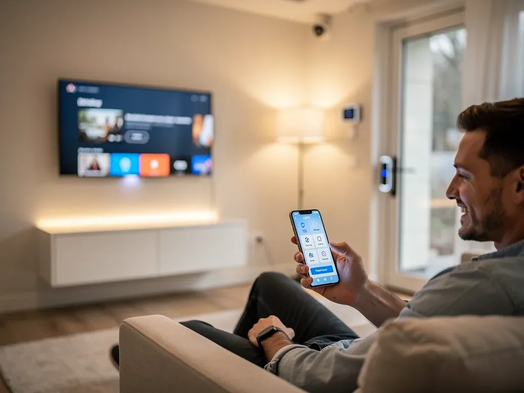 User managing diverse smart home devices from a single application.